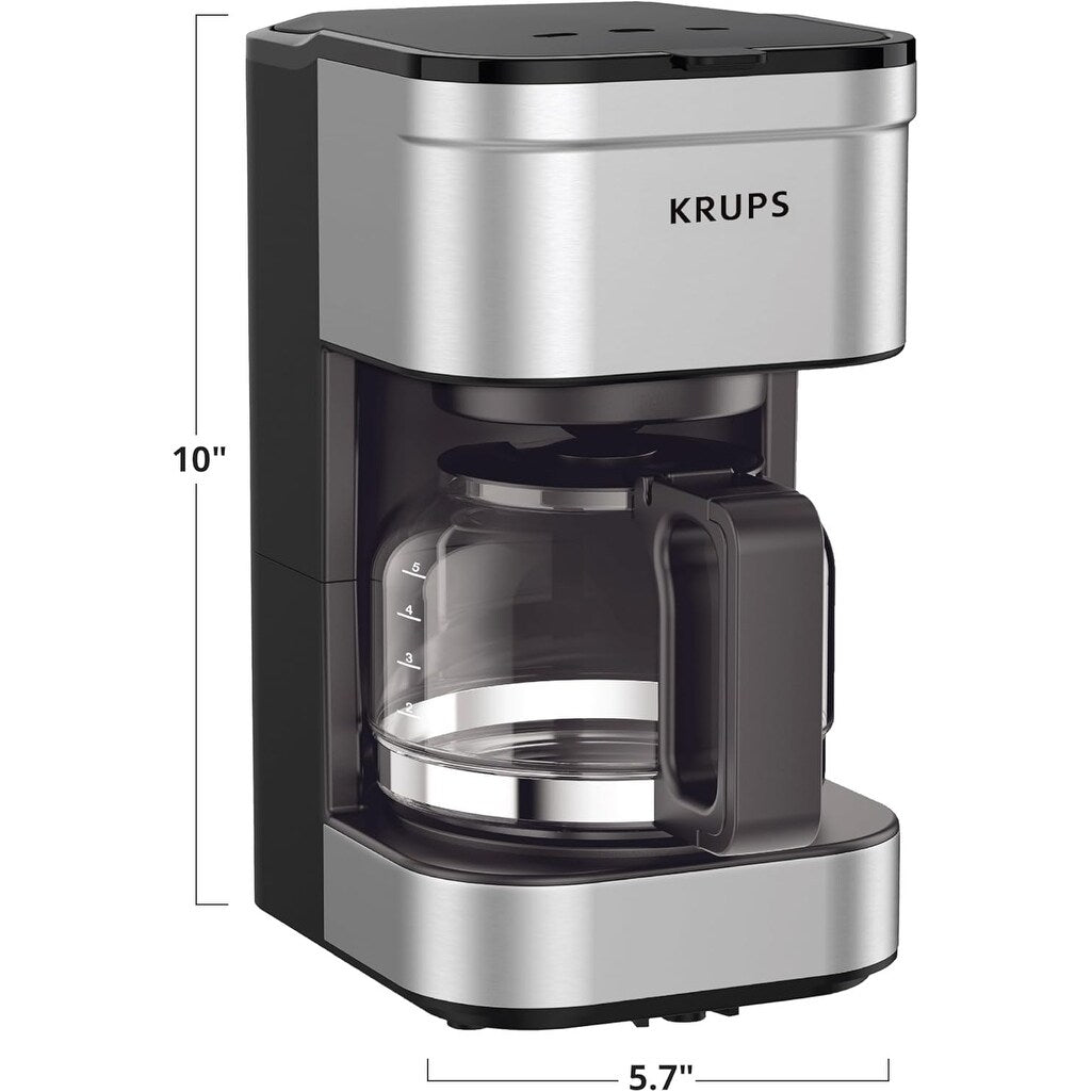 Compact 5-Cup Coffee Maker, Stainless Steel, Pause & Brew, Keep Warm, Reusable Filter, Drip-Free Carafe