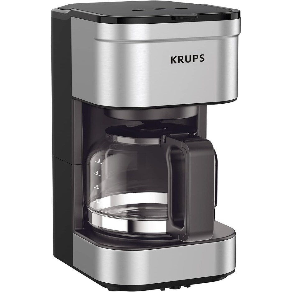 Compact 5-Cup Coffee Maker, Stainless Steel, Pause & Brew, Keep Warm, Reusable Filter, Drip-Free Carafe