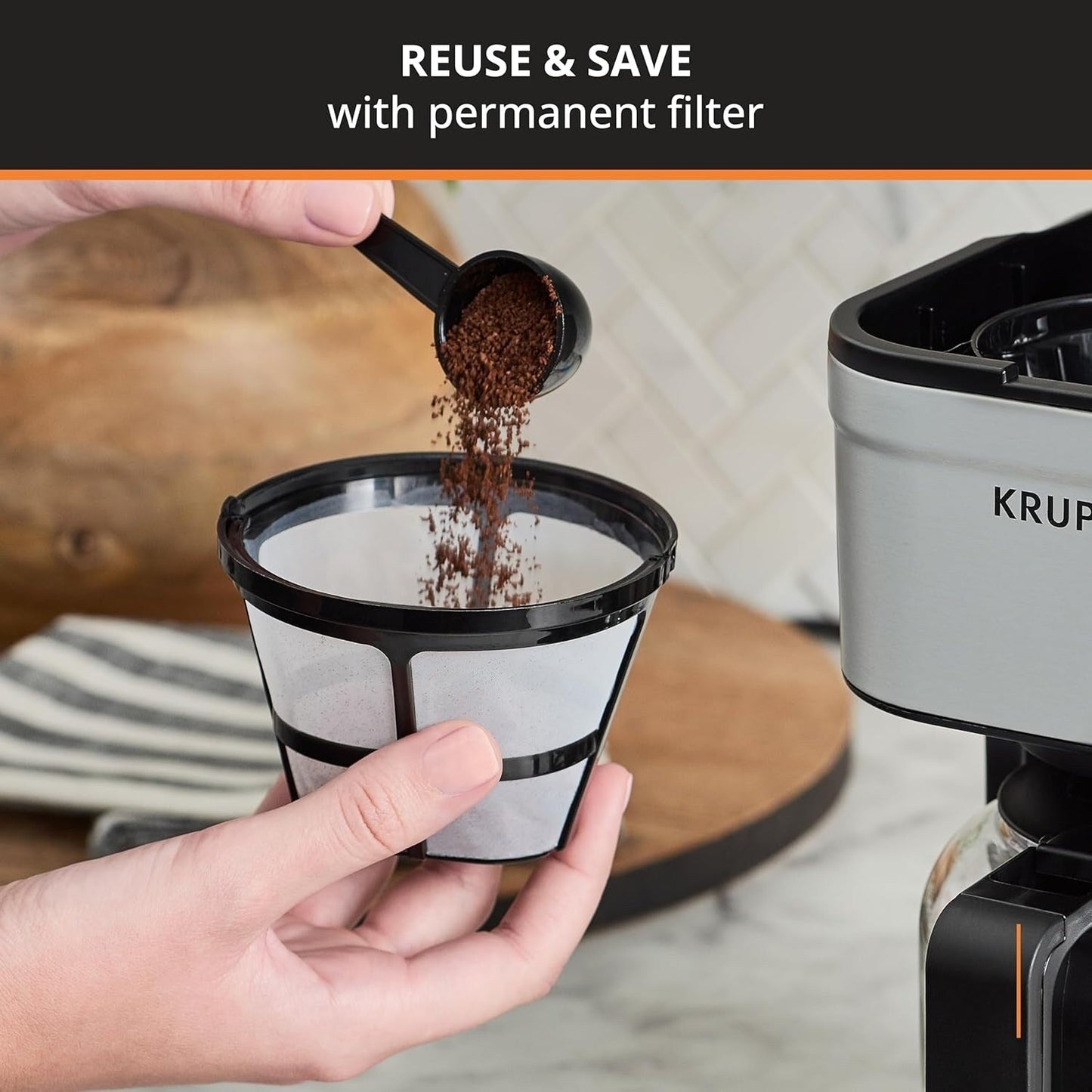 Compact 5-Cup Coffee Maker, Stainless Steel, Pause & Brew, Keep Warm, Reusable Filter, Drip-Free Carafe