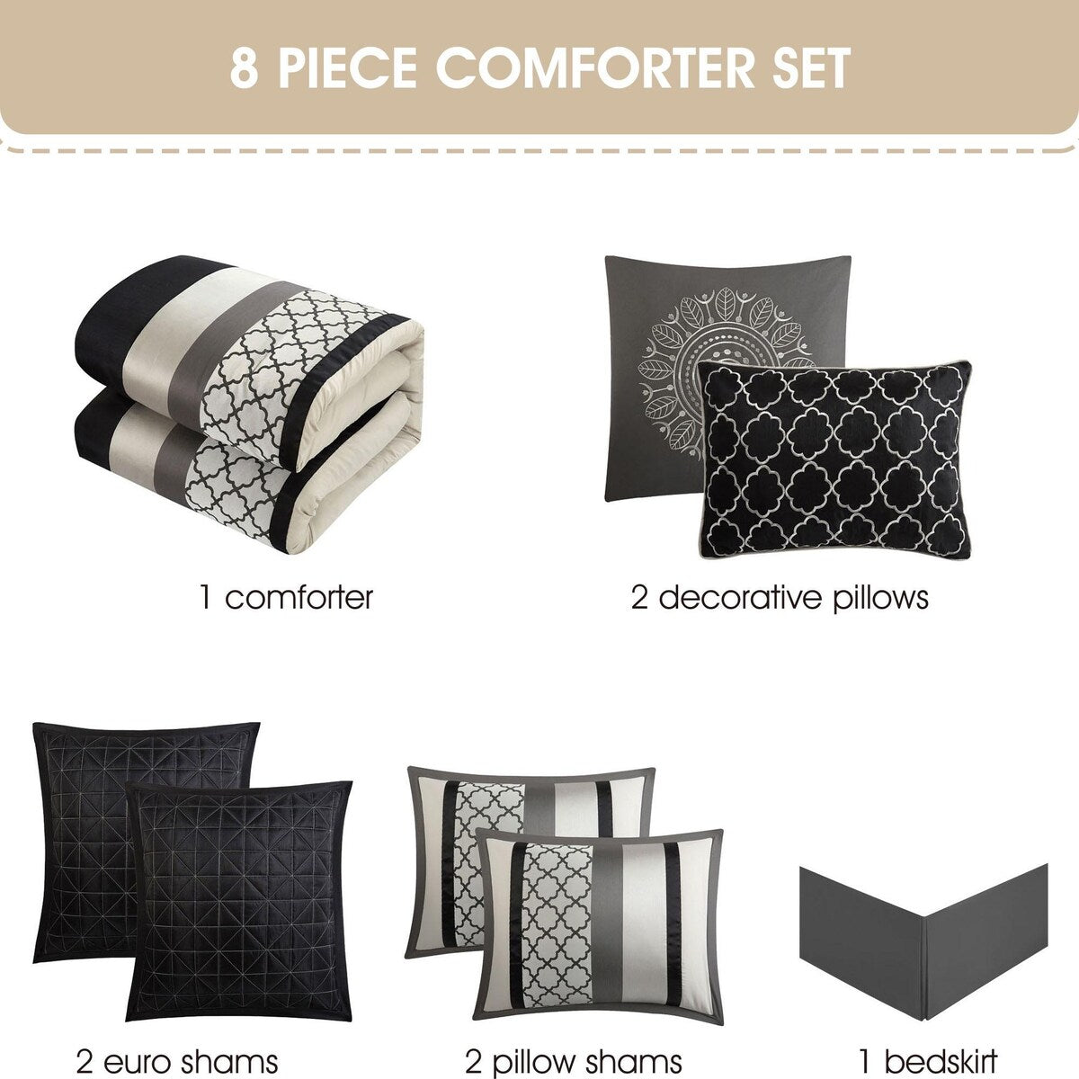 Nanshing Avalon Trellis 8-Piece Moroccan Print Comforter Set