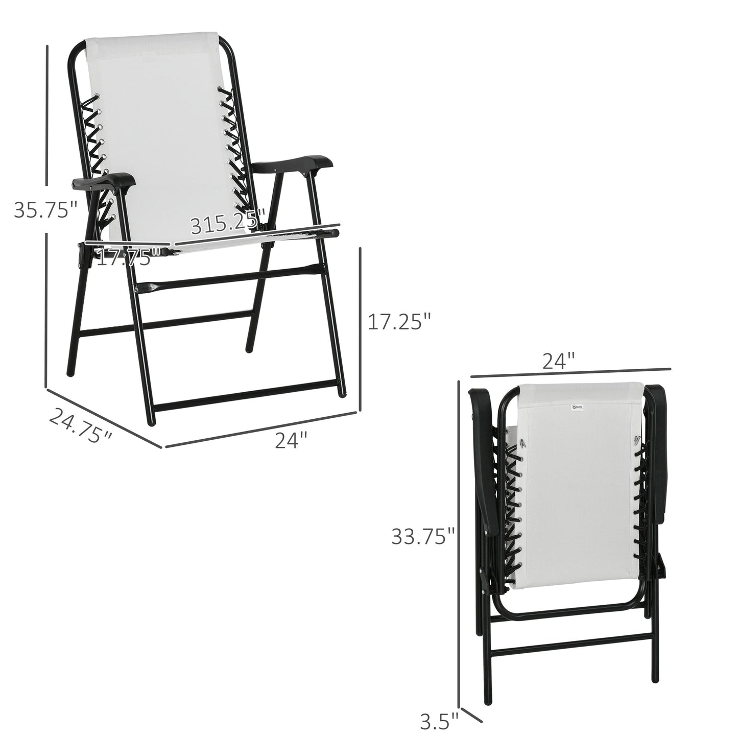 Outsunny Lot de 2 chaises pliantes de jardin, chaises d'extérieur à sangle élastique avec accoudoirs, chaises de jardin portables pour le camping