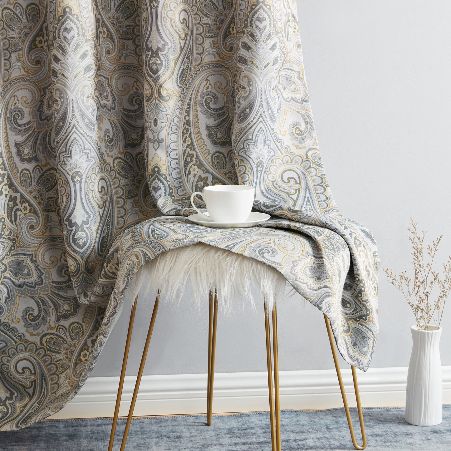 HLC.me Paris Paisley Print Light Reducing Filtering Grommet Window Curtain Panels - Set of 2