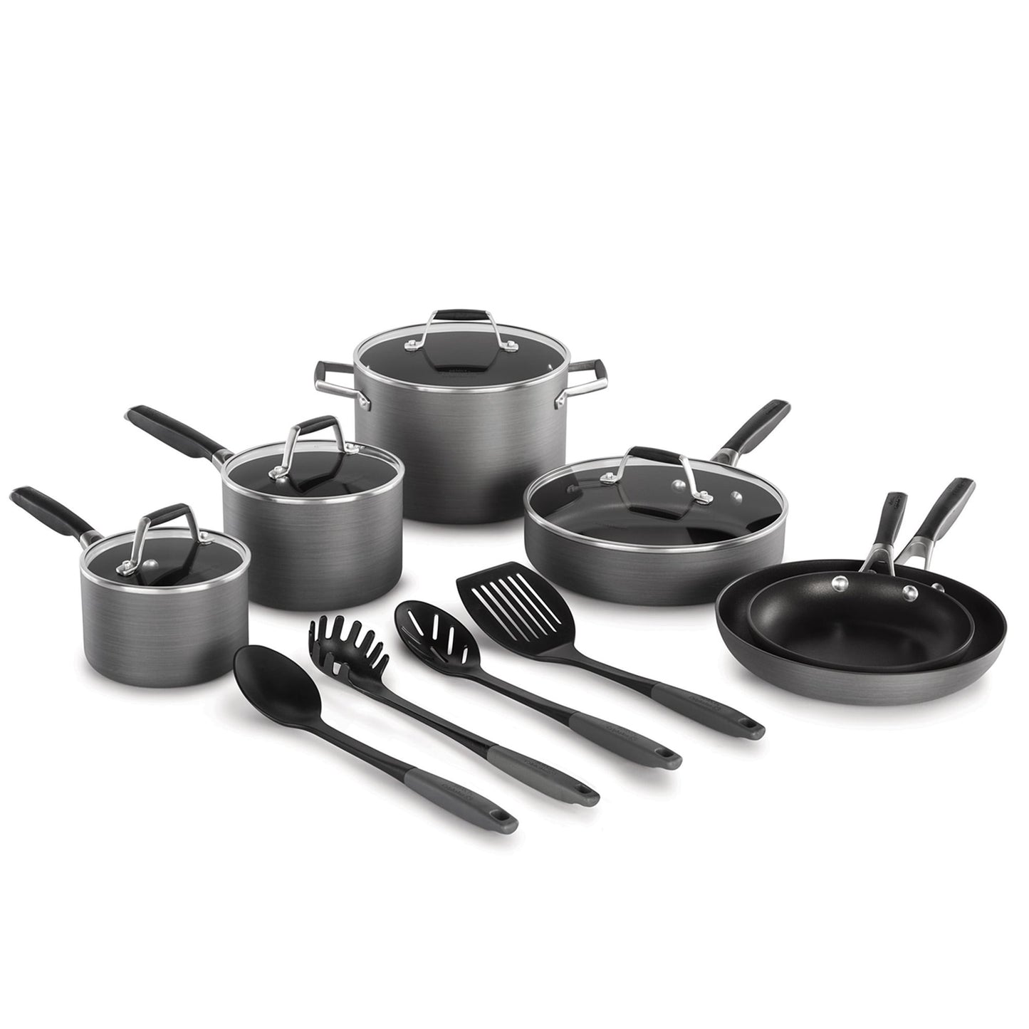 Batterie de cuisine antiadhésive anodisée dure Select by Calphalon, ensemble de 14 pièces