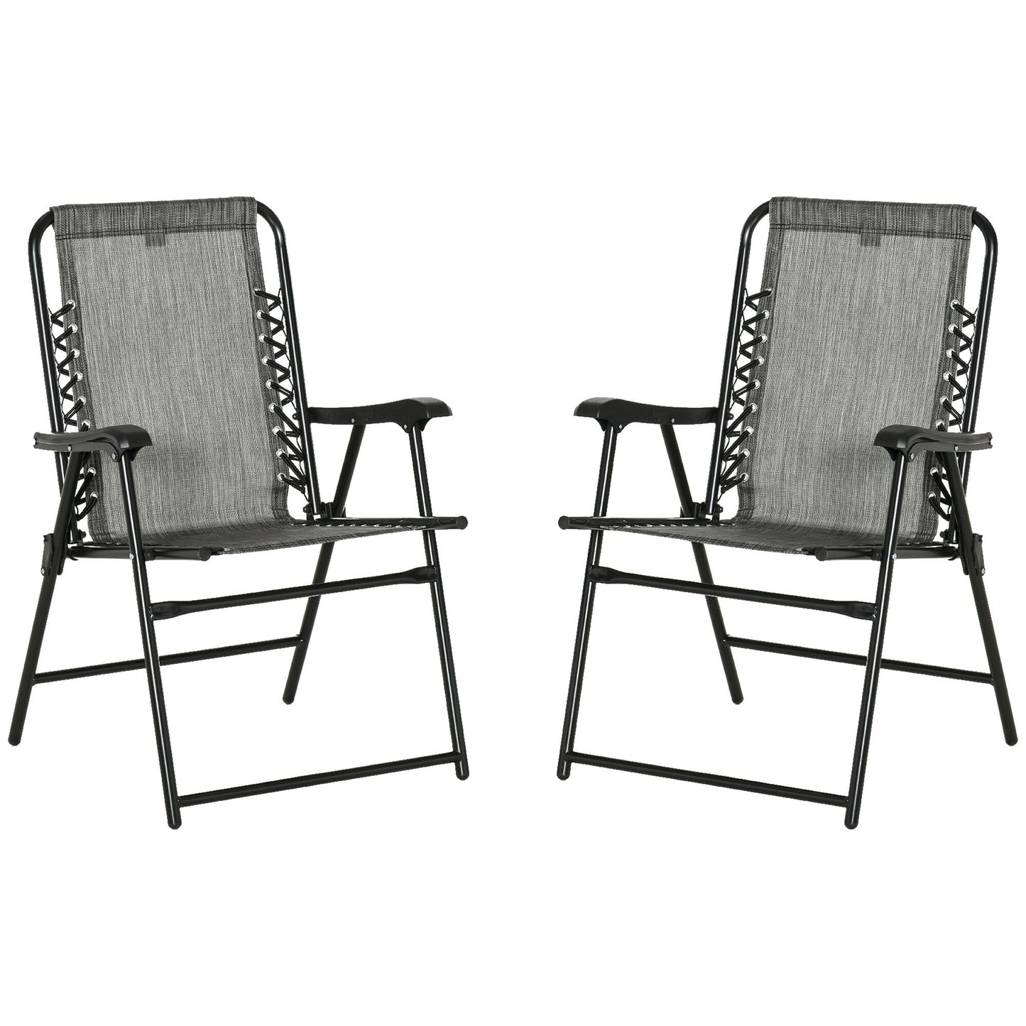 Outsunny Lot de 2 chaises pliantes de jardin, chaises d'extérieur à sangle élastique avec accoudoirs, chaises de jardin portables pour le camping