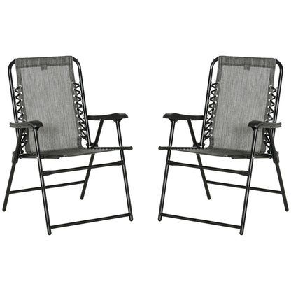 Outsunny Lot de 2 chaises pliantes de jardin, chaises d'extérieur à sangle élastique avec accoudoirs, chaises de jardin portables pour le camping