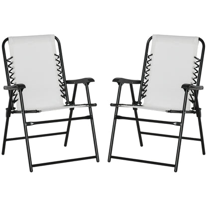 Outsunny Lot de 2 chaises pliantes de jardin, chaises d'extérieur à sangle élastique avec accoudoirs, chaises de jardin portables pour le camping