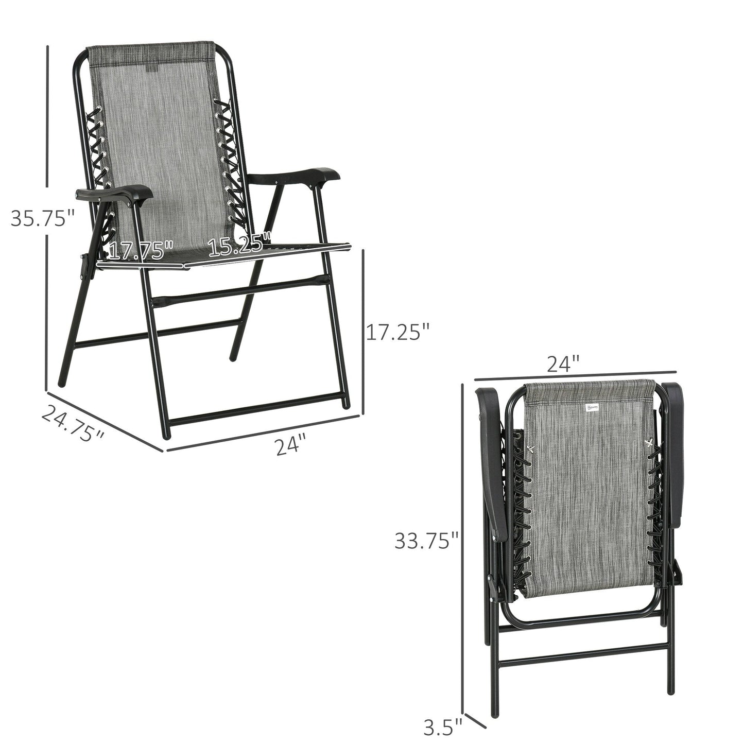 Outsunny Lot de 2 chaises pliantes de jardin, chaises d'extérieur à sangle élastique avec accoudoirs, chaises de jardin portables pour le camping