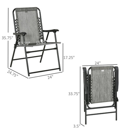 Outsunny Lot de 2 chaises pliantes de jardin, chaises d'extérieur à sangle élastique avec accoudoirs, chaises de jardin portables pour le camping