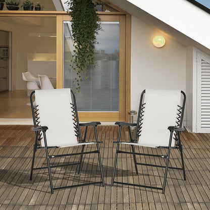 Outsunny Lot de 2 chaises pliantes de jardin, chaises d'extérieur à sangle élastique avec accoudoirs, chaises de jardin portables pour le camping