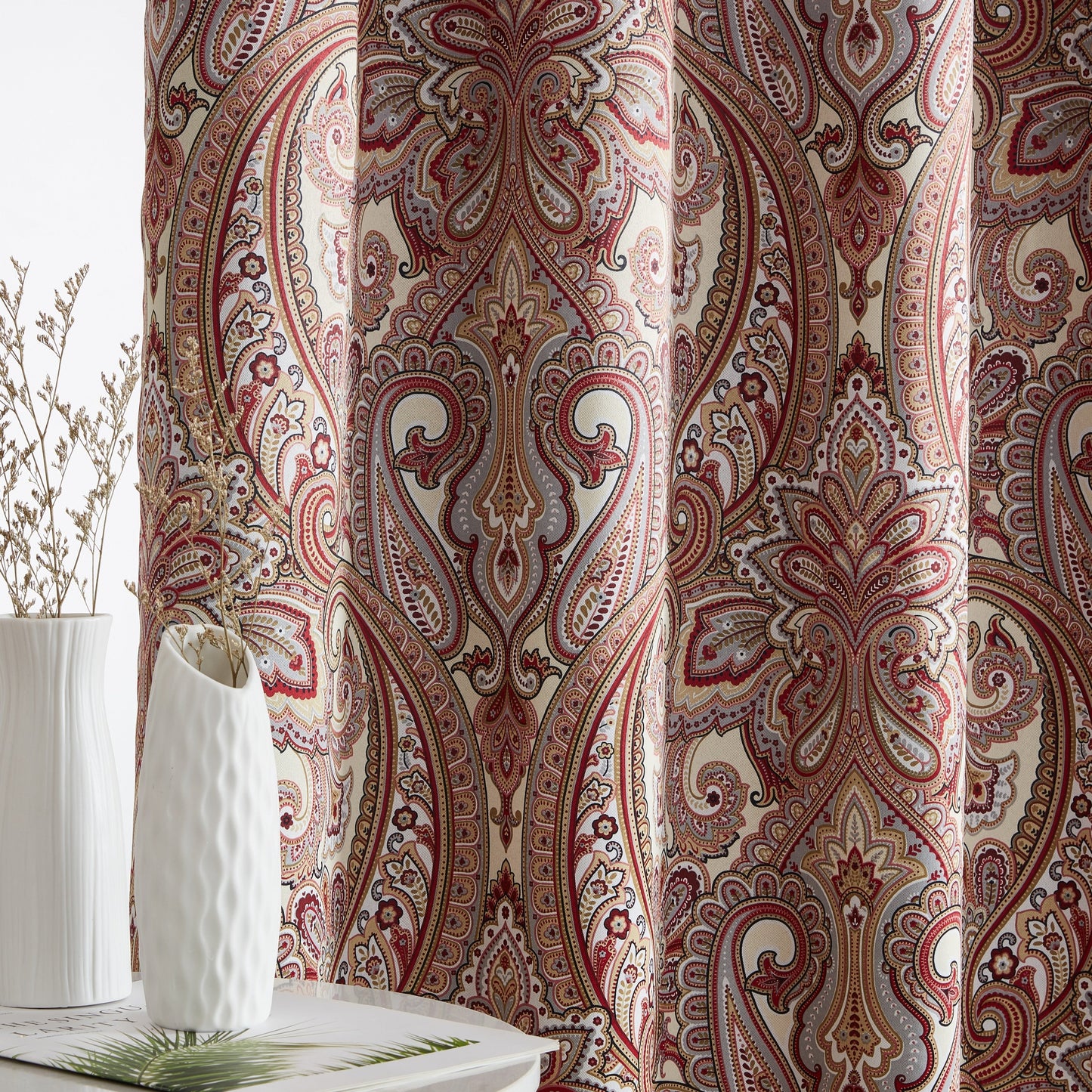 HLC.me Paris Paisley Print Light Reducing Filtering Grommet Window Curtain Panels - Set of 2