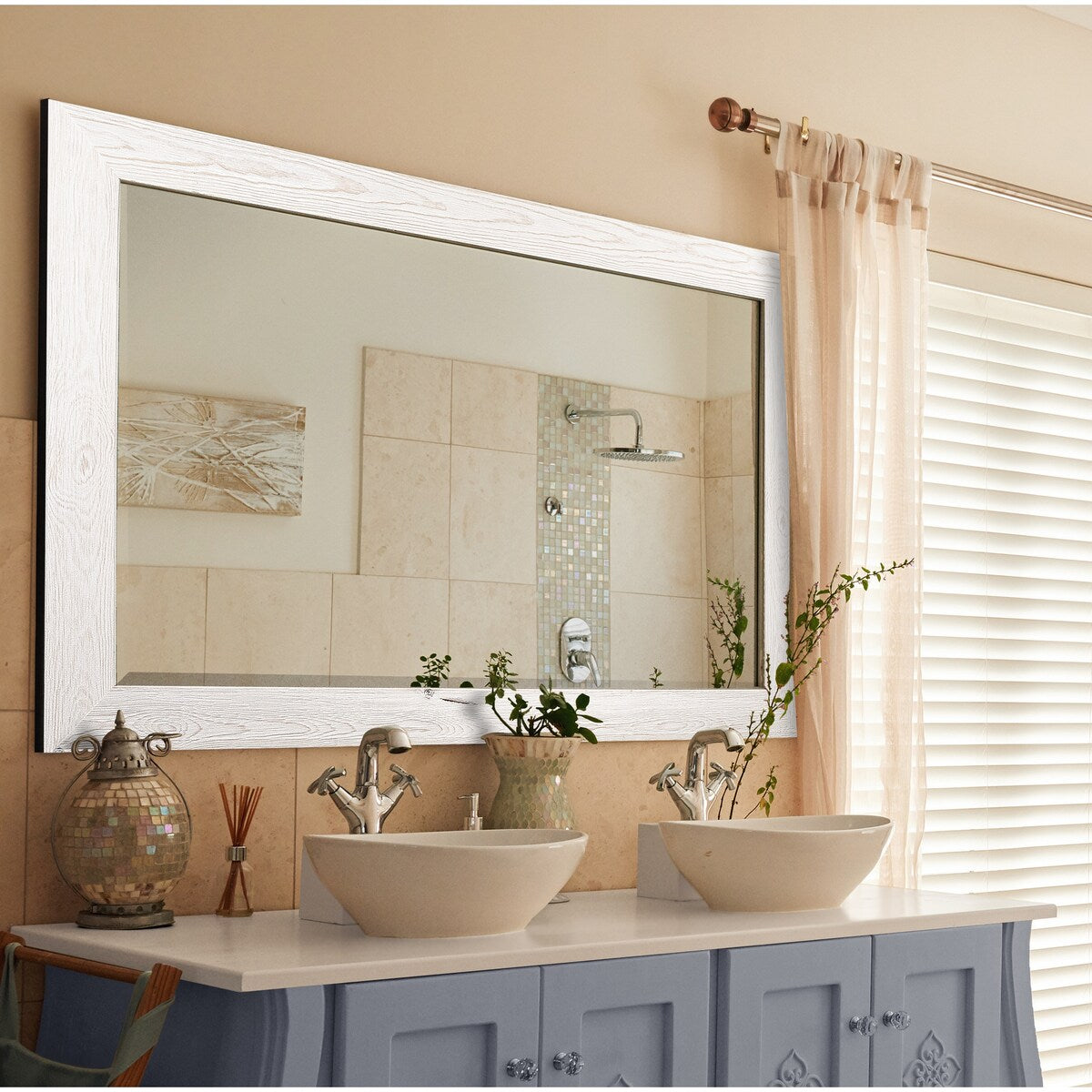 Miroir pleine longueur en bois de grange - Blanc vieilli - 62 x 27